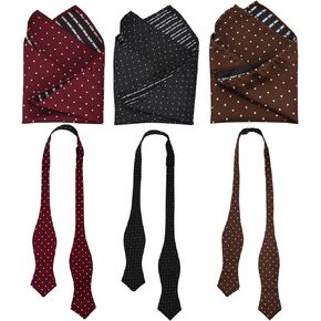 3pcs Mens Classic Silk Self Bow Ties and Pocket Square, Handkerchief Jacquard Woven Bowtie Set For Tuxedo & Wedding SB2