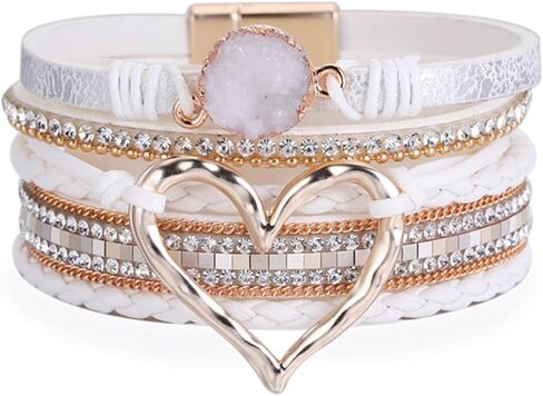 النساء الفتيات القلب الحب الأساور الجلدية متعددة الطبقات يلتف معصمه الطبقات التفاف الإسورة الكفة المغناطيسي أساور مشبك لأمي ابنة عيد ميلاد in Kuwait