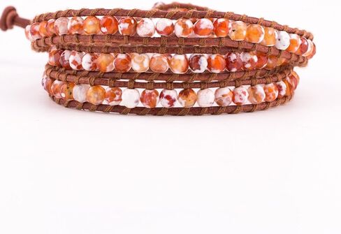 ابتكرت KELITCH خرز العقيق الناري على الجلد الطبيعي 3 سوار ملفوف مصنوع يدويًا مجوهرات صيفية ساحرة جديدة in Kuwait