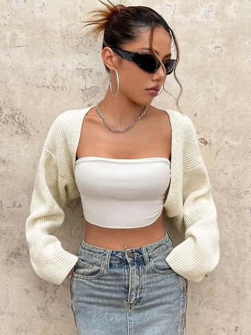 GORGLITTER Cardigan Sweaters for Women Open Front Knit Bolero Long Sleeve Shrug Crop Tops in Saudi Arabia