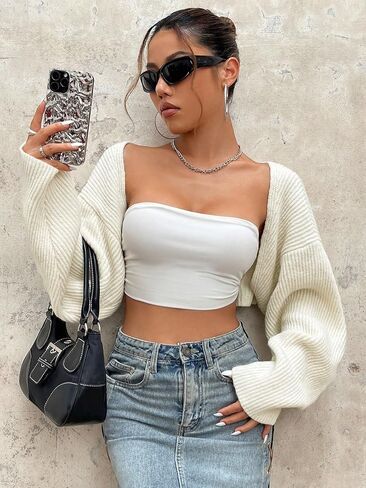GORGLITTER Cardigan Sweaters for Women Open Front Knit Bolero Long Sleeve Shrug Crop Tops in Saudi Arabia