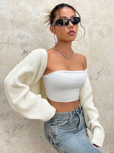 GORGLITTER Cardigan Sweaters for Women Open Front Knit Bolero Long Sleeve Shrug Crop Tops in Saudi Arabia