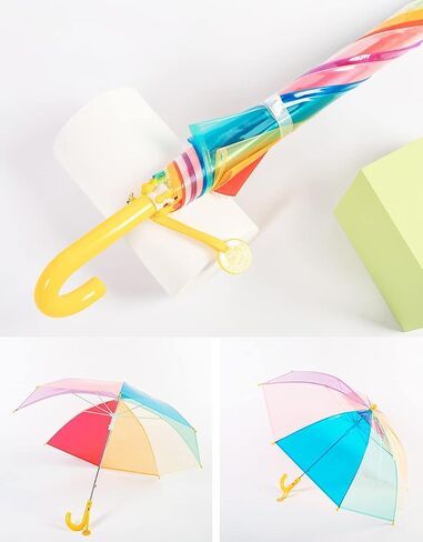ThreeH Children's Rainbow Umbrella Curved Handle Sturdy Plastic Material Shatterproof 8 Ribs Manual Open Transparent Dome Bubble Umbrella in Saudi Arabia