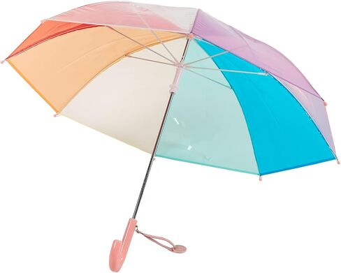 ThreeH Children's Rainbow Umbrella Curved Handle Sturdy Plastic Material Shatterproof 8 Ribs Manual Open Transparent Dome Bubble Umbrella in Saudi Arabia
