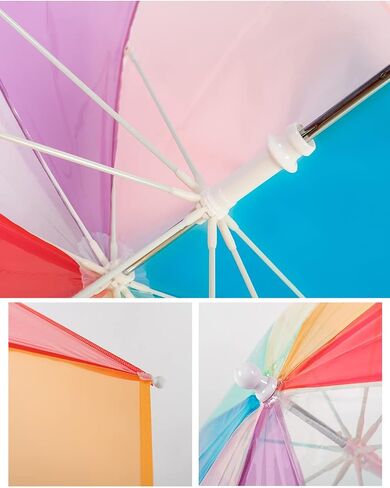 ThreeH Children's Rainbow Umbrella Curved Handle Sturdy Plastic Material Shatterproof 8 Ribs Manual Open Transparent Dome Bubble Umbrella in Saudi Arabia