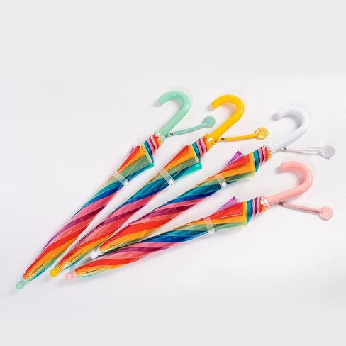 ThreeH Children's Rainbow Umbrella Curved Handle Sturdy Plastic Material Shatterproof 8 Ribs Manual Open Transparent Dome Bubble Umbrella in Saudi Arabia