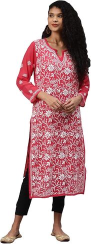 Ada Hand Embroidered Indian Chikankari Georgette Kurti Kurta with Slip for Women A90397 in Kuwait