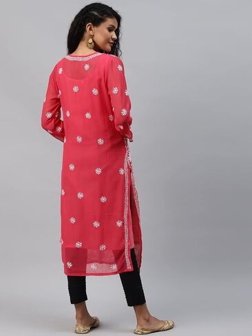 Ada Hand Embroidered Indian Chikankari Georgette Kurti Kurta with Slip for Women A90397 in Kuwait