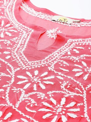Ada Hand Embroidered Indian Chikankari Georgette Kurti Kurta with Slip for Women A90397 in Kuwait