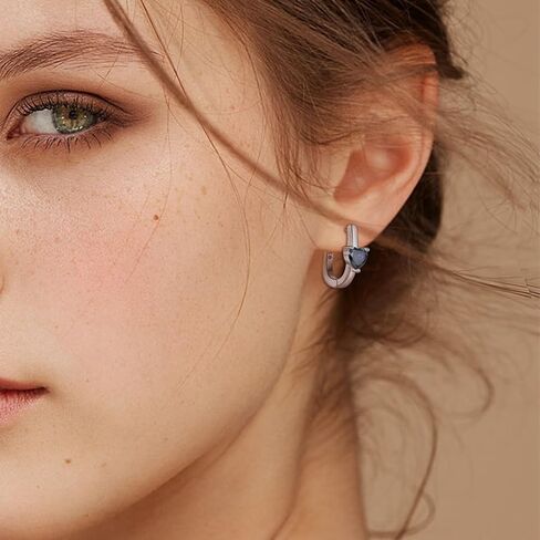 أقراط حلقية من الفضة الإسترليني عيار 925، أقراط هوجي على شكل قلب على شكل جوهرة الميلاد، مجوهرات مطلية بالذهب الأبيض عيار 18 قيراط للنساء in Kuwait