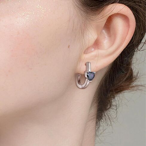 أقراط حلقية من الفضة الإسترليني عيار 925، أقراط هوجي على شكل قلب على شكل جوهرة الميلاد، مجوهرات مطلية بالذهب الأبيض عيار 18 قيراط للنساء in Kuwait