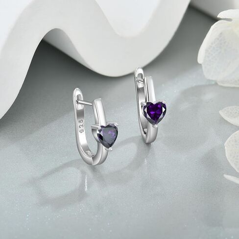 أقراط حلقية من الفضة الإسترليني عيار 925، أقراط هوجي على شكل قلب على شكل جوهرة الميلاد، مجوهرات مطلية بالذهب الأبيض عيار 18 قيراط للنساء in Kuwait