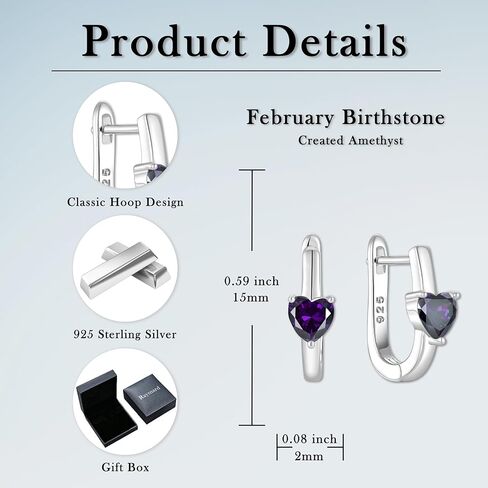 أقراط حلقية من الفضة الإسترليني عيار 925، أقراط هوجي على شكل قلب على شكل جوهرة الميلاد، مجوهرات مطلية بالذهب الأبيض عيار 18 قيراط للنساء in Kuwait