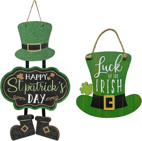 Green Top Hat Shamrock Clover Hanging Wood Decor and Leprechaun Top Hat Triple Sign Bundle in Saudi Arabia