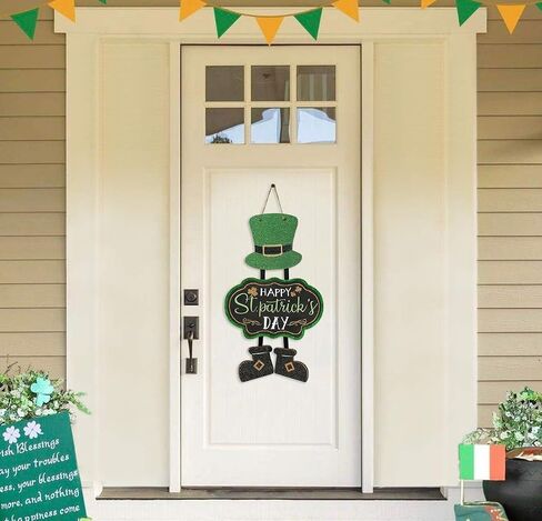 Green Top Hat Shamrock Clover Hanging Wood Decor and Leprechaun Top Hat Triple Sign Bundle in Saudi Arabia