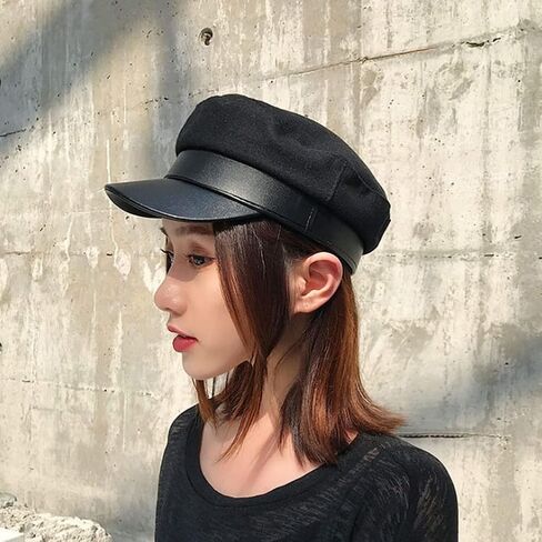 Black Metal Buckle Breton Fiddler Cap Vintage British Flat Top Fisherman Hat Newsboy Hat Visor Beret Cap Paperboy Gatsby Hat for Women Girls in Saudi Arabia