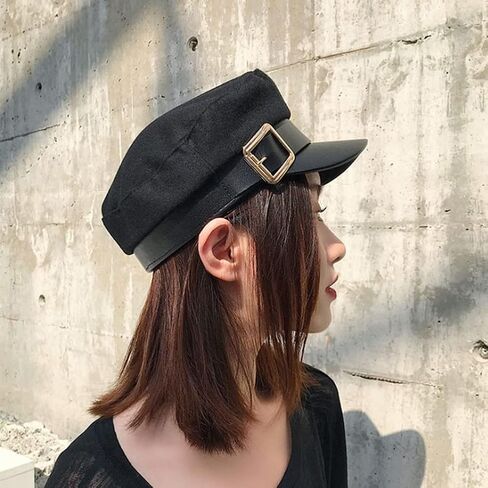 Black Metal Buckle Breton Fiddler Cap Vintage British Flat Top Fisherman Hat Newsboy Hat Visor Beret Cap Paperboy Gatsby Hat for Women Girls in Saudi Arabia