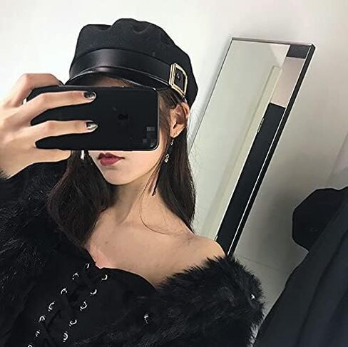 Black Metal Buckle Breton Fiddler Cap Vintage British Flat Top Fisherman Hat Newsboy Hat Visor Beret Cap Paperboy Gatsby Hat for Women Girls in Saudi Arabia