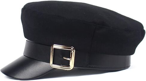 Black Metal Buckle Breton Fiddler Cap Vintage British Flat Top Fisherman Hat Newsboy Hat Visor Beret Cap Paperboy Gatsby Hat for Women Girls in Saudi Arabia