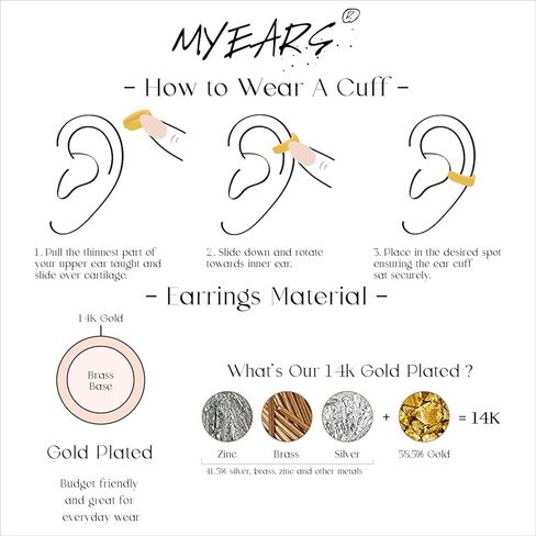 MYEARS Women Ear Cuff Earring Gold Non Pierced Cartilage Clip on Open Wrap Hoop Cubic Zirconia 14K Gold Filled Simple Minimalist Hypoallergenic Everyday Jewelry in Saudi Arabia