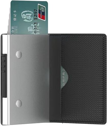 حامل بطاقات الائتمان من الفولاذ المقاوم للصدأ بتقنية RFID، محفظة معدنية رفيعة للرجال والنساء لرخصة القيادة، وبطاقات الهوية، وبطاقات الائتمان، أو بطاقات العمل (شبكة ذهبية وردية 10) in Kuwait