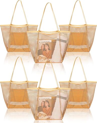 6 Pieces Mesh Beach Tote Bag for Women Summer Waterproof Pool Bag Mesh Beach Bags Waterproof Sandproof Shoulder Bag for Beach Travel Vacation Shopping Picnic Swimming in Saudi Arabia