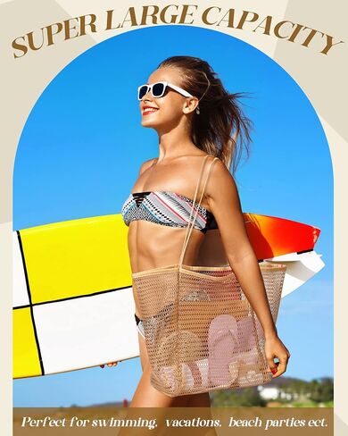 6 Pieces Mesh Beach Tote Bag for Women Summer Waterproof Pool Bag Mesh Beach Bags Waterproof Sandproof Shoulder Bag for Beach Travel Vacation Shopping Picnic Swimming in Saudi Arabia