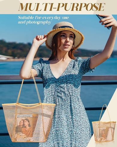6 Pieces Mesh Beach Tote Bag for Women Summer Waterproof Pool Bag Mesh Beach Bags Waterproof Sandproof Shoulder Bag for Beach Travel Vacation Shopping Picnic Swimming in Saudi Arabia
