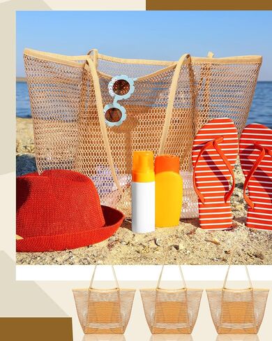 6 Pieces Mesh Beach Tote Bag for Women Summer Waterproof Pool Bag Mesh Beach Bags Waterproof Sandproof Shoulder Bag for Beach Travel Vacation Shopping Picnic Swimming in Saudi Arabia