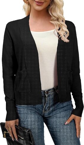 سترة صوفية نسائية من AAMILIFE بأكمام طويلة وسترات بوليرو مفتوحة من الأمام وقصيرة سترة صوفية قصيرة مع جيب in Kuwait