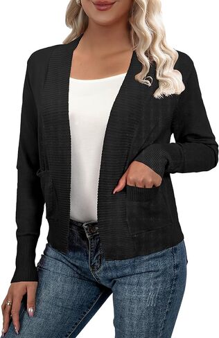 سترة صوفية نسائية من AAMILIFE بأكمام طويلة وسترات بوليرو مفتوحة من الأمام وقصيرة سترة صوفية قصيرة مع جيب in Kuwait