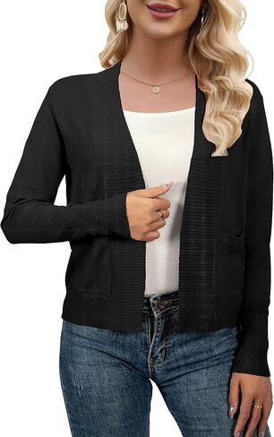 سترة صوفية نسائية من AAMILIFE بأكمام طويلة وسترات بوليرو مفتوحة من الأمام وقصيرة سترة صوفية قصيرة مع جيب in Kuwait