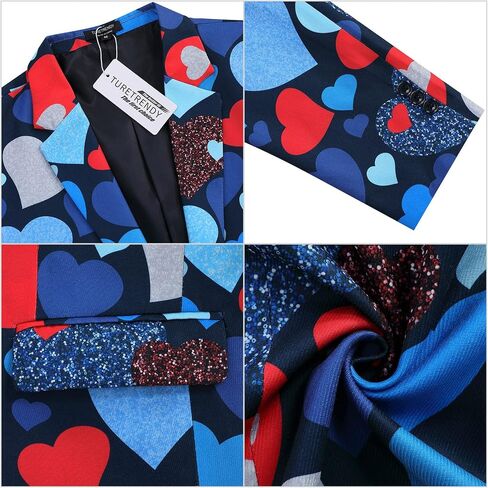 TURETRENDY Men's Printed Blazer Casual Slim Fit One Button Sports Coat Festival Party Jacket Navyheart L in Kuwait