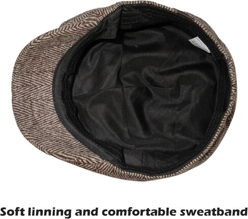 Rimosnn Men's Classic Newsboy Hat 8 Panel Wool Blend Herringbone Flat Ivy Gatsby Cabbie Driving Tweed Cap in Kuwait