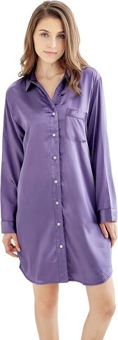 TONY AND CANDICE Women’s Sleep Shirt, Satin Pajama Top Long Sleeve Nightshirt in Saudi Arabia