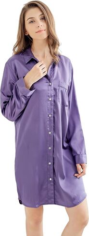 TONY AND CANDICE Women’s Sleep Shirt, Satin Pajama Top Long Sleeve Nightshirt in Saudi Arabia