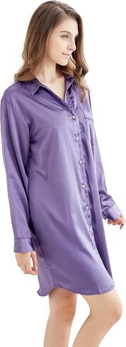 TONY AND CANDICE Women’s Sleep Shirt, Satin Pajama Top Long Sleeve Nightshirt in Saudi Arabia