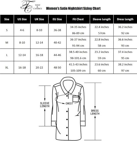 TONY AND CANDICE Women’s Sleep Shirt, Satin Pajama Top Long Sleeve Nightshirt in Saudi Arabia