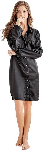 TONY AND CANDICE Women’s Sleep Shirt, Satin Pajama Top Long Sleeve Nightshirt in Saudi Arabia