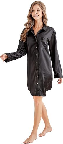 TONY AND CANDICE Women’s Sleep Shirt, Satin Pajama Top Long Sleeve Nightshirt in Saudi Arabia