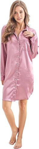 TONY AND CANDICE Women’s Sleep Shirt, Satin Pajama Top Long Sleeve Nightshirt in Saudi Arabia