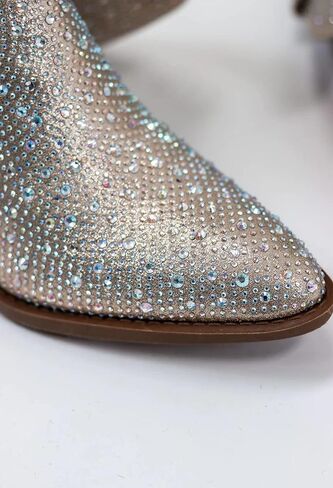 حذاء نسائي من Forever مصنوع من حجر الراين الغربي كاوبوي بمقدمة مدببة وكعب عالٍ وسهل الارتداء in Kuwait