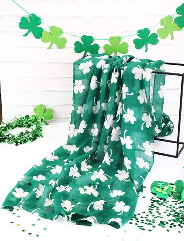 Skylety St. Patrick's Day Printed Scarf Long Shamrock Shawl Irish Theme Scarf for Holiday Outfits Accessories in Saudi Arabia