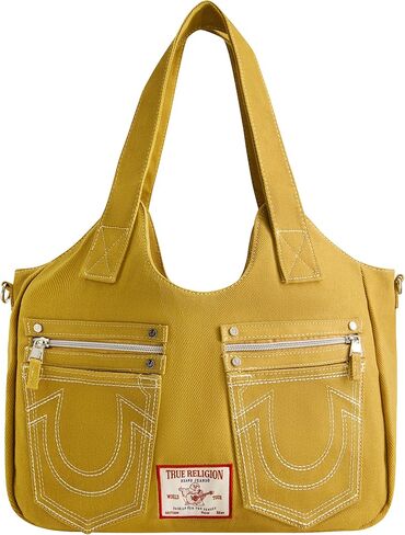 True Religion Women's Satchel Bag, Crossbody Purse Handbag with Horseshoe Logo Stitching, Tan in Saudi Arabia