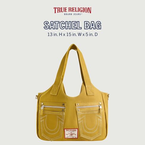 True Religion Women's Satchel Bag, Crossbody Purse Handbag with Horseshoe Logo Stitching, Tan in Saudi Arabia