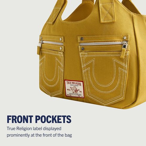 True Religion Women's Satchel Bag, Crossbody Purse Handbag with Horseshoe Logo Stitching, Tan in Saudi Arabia