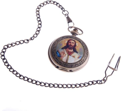 ساعة جيب جيسوس المسيح كوارتز مع سلسلة مسيحية دينية للرجال والنساء من شوبي ووتش PW-49 in Kuwait