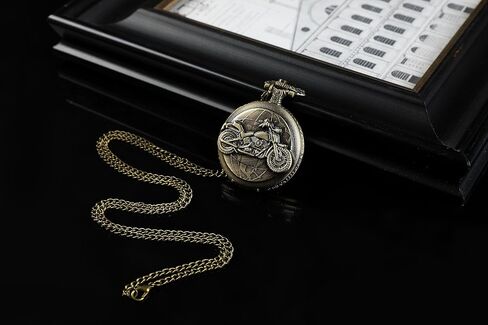 Fashion Watch Vintage Bronze Skeleton Men's Children's Gift Motorcycle Copper Hanging Quartz Pocket Watch with Chain in Saudi Arabia