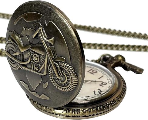 Fashion Watch Vintage Bronze Skeleton Men's Children's Gift Motorcycle Copper Hanging Quartz Pocket Watch with Chain in Saudi Arabia