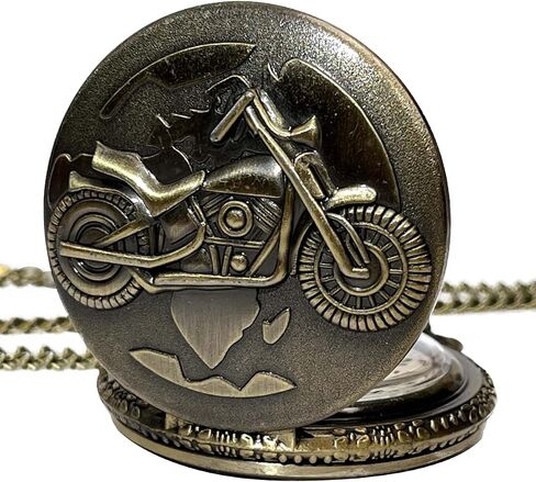 Fashion Watch Vintage Bronze Skeleton Men's Children's Gift Motorcycle Copper Hanging Quartz Pocket Watch with Chain in Saudi Arabia